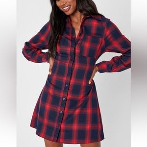 Lulus Autumn Crush Navy Blue and Red Plaid Cutout Mini Dress! Size large